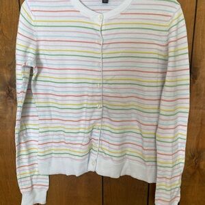 Brooks Brothers White Cardigan with Pastel Stripe Accents